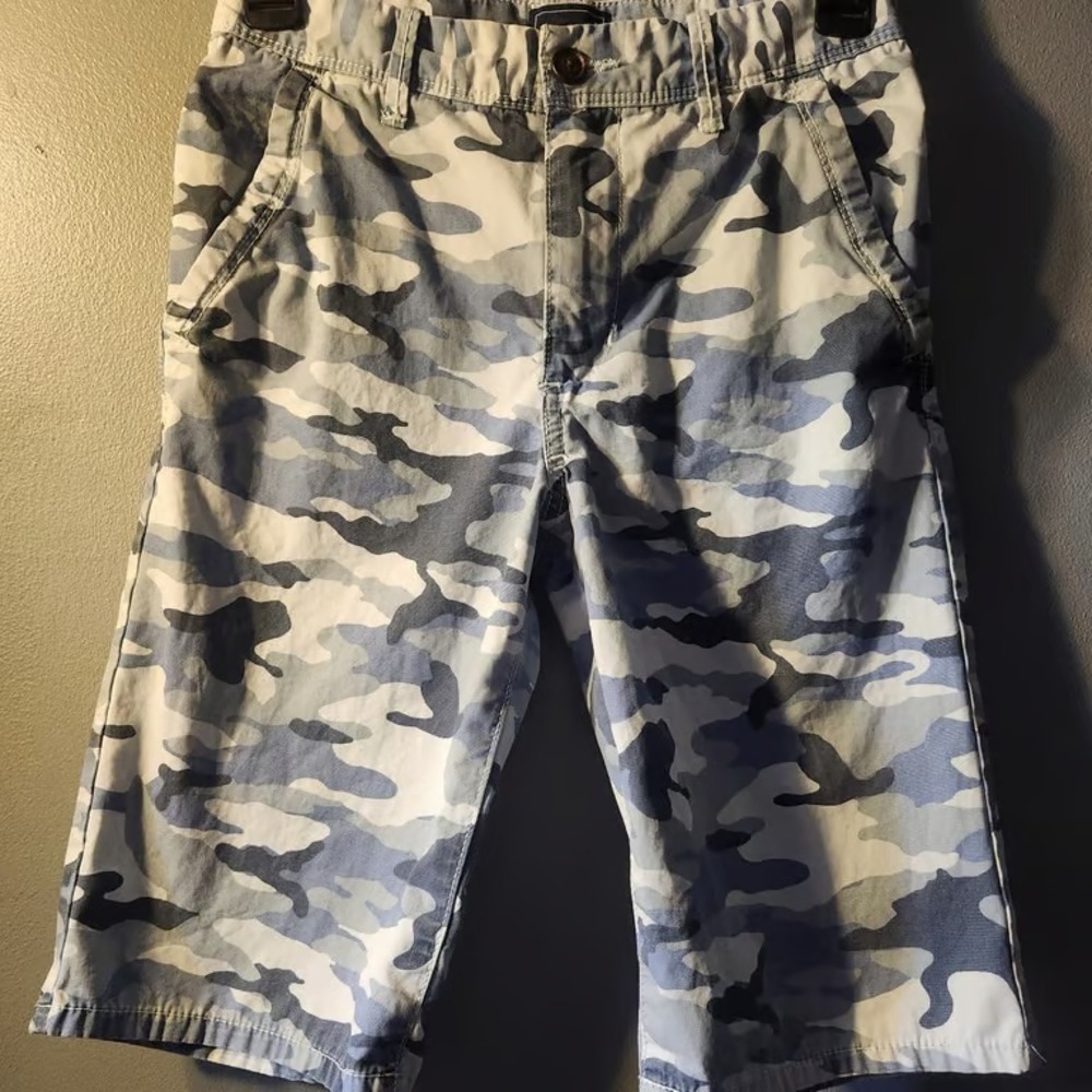 Gap Kids Boys Blue Camo Cargo Shorts Size 12 Regular Adjustable Waist Cotton